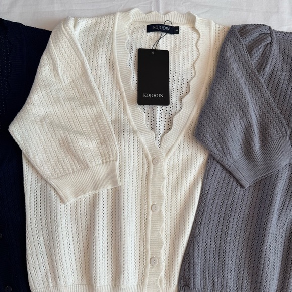 NWT - KOJOOIN Women's Size L SET of 3 Cardigans - Navy, Cream, and Gray - Picture 3 of 16
